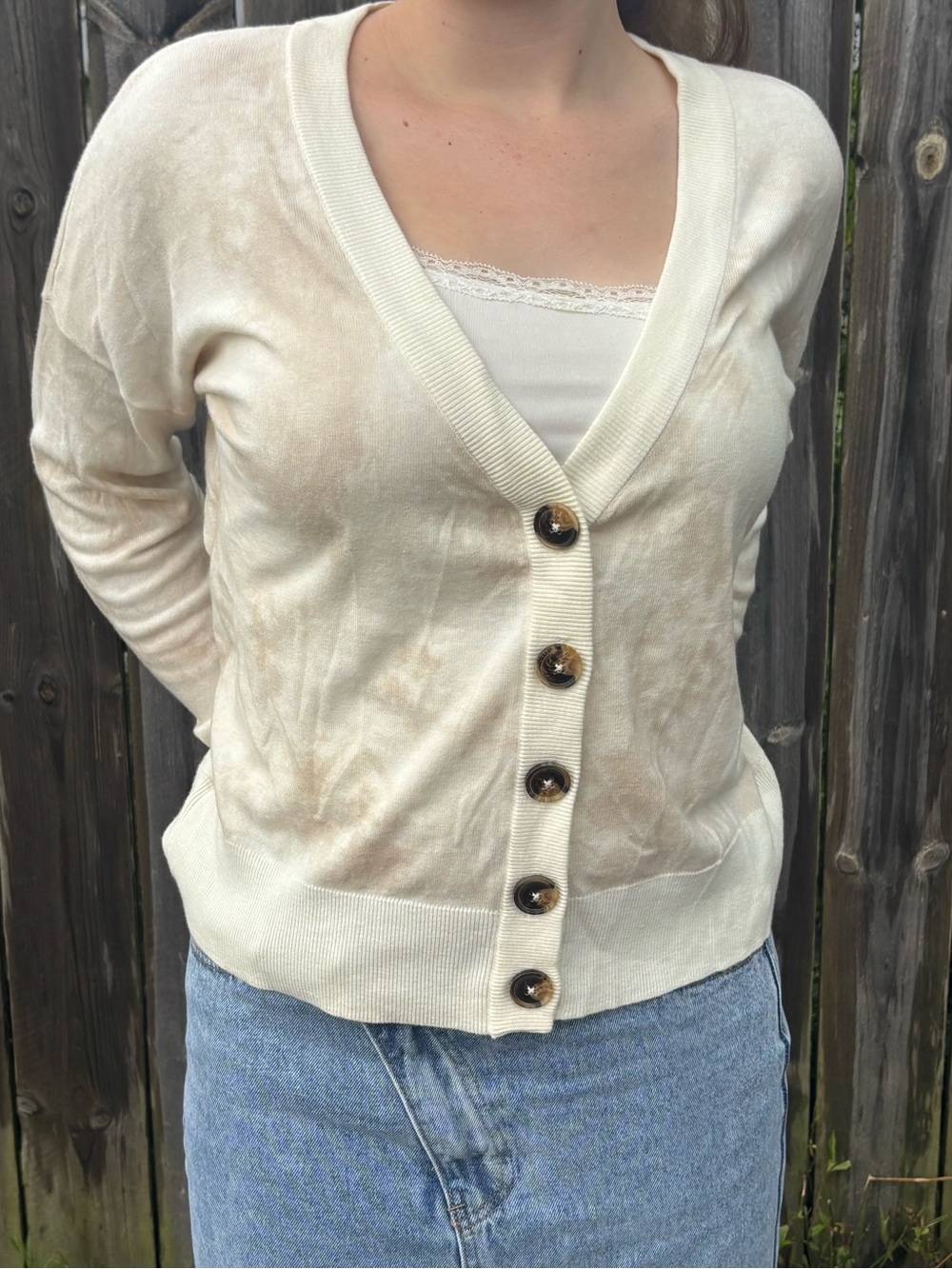 Sanctuary Cream V-Neck Button Cardigan with Tortoise Buttons